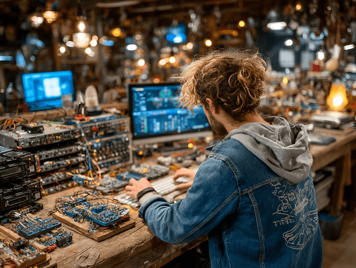 Technician testing a network router